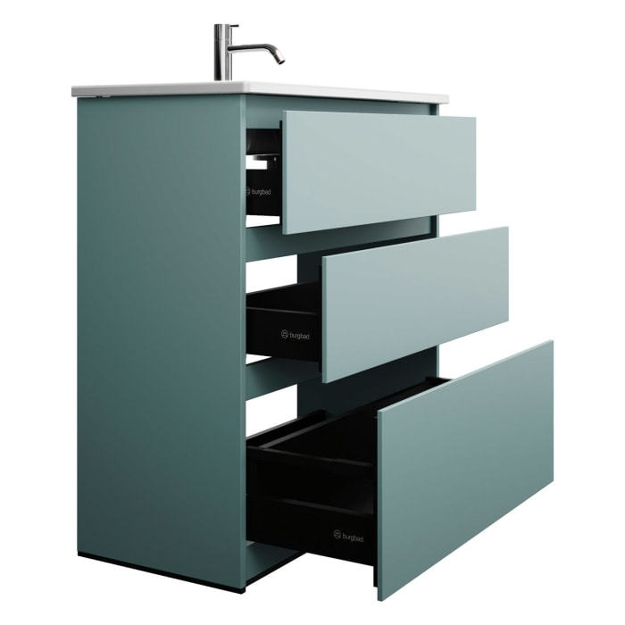 burgbad Lin20 Waschtischunterschrank mit Keramik-Waschtisch 83 cm, 3 Auszüge