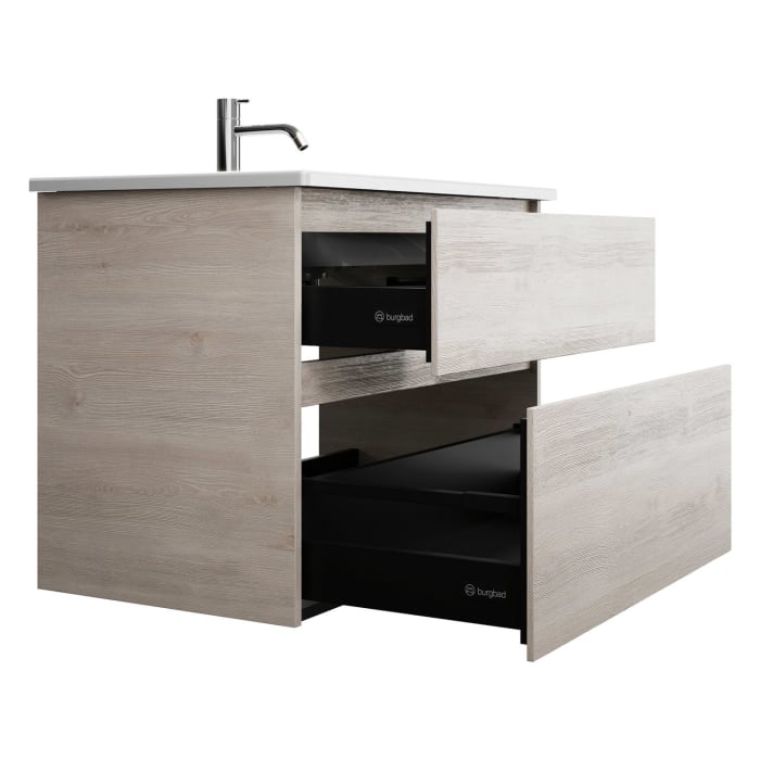 burgbad Lin20 Waschtischunterschrank mit Keramik-Waschtisch 83 cm, 2 Auszüge