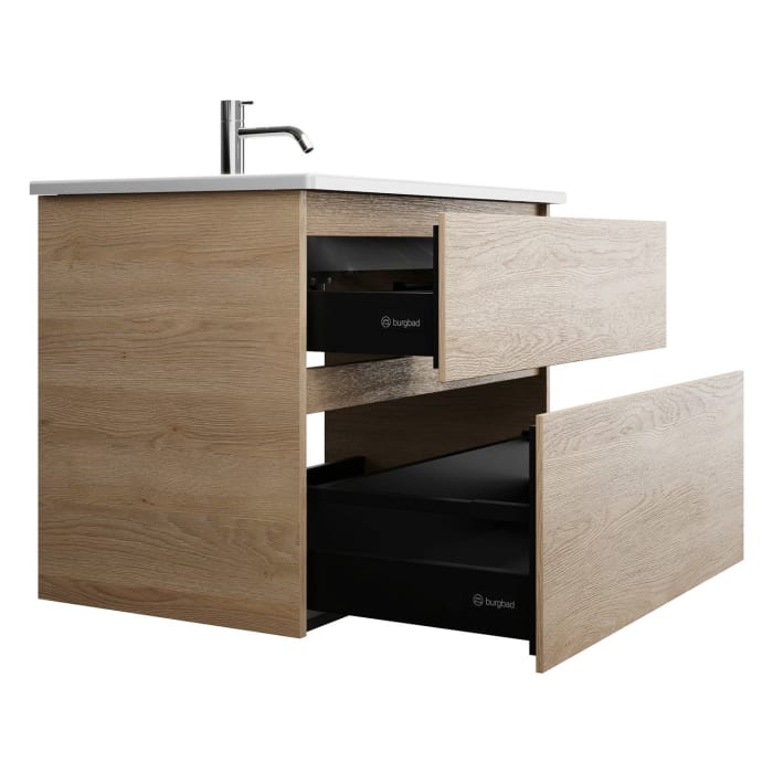 burgbad Lin20 Waschtischunterschrank mit Keramik-Waschtisch 83 cm, 2 Auszüge