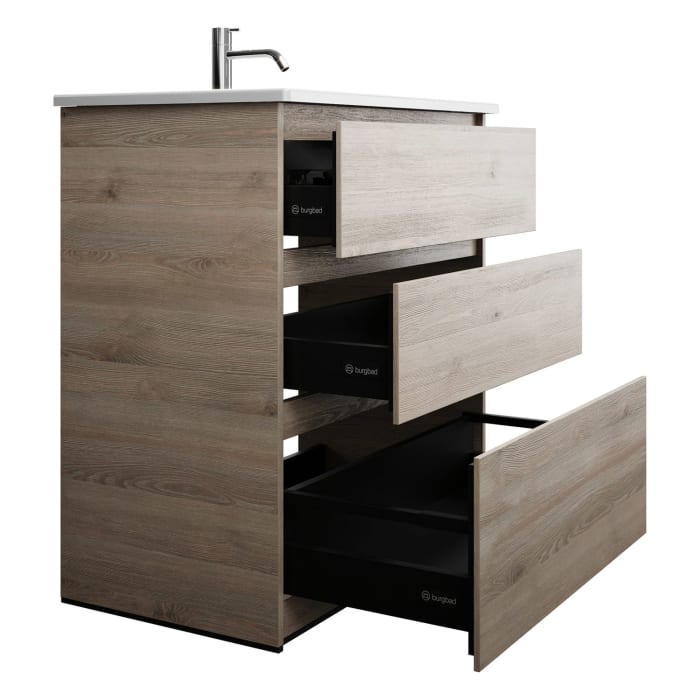 burgbad Lin20 Waschtischunterschrank mit Keramik-Waschtisch 83 cm, 3 Auszüge