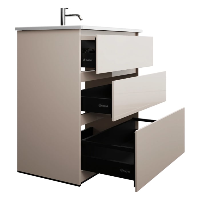 burgbad Lin20 Waschtischunterschrank mit Keramik-Waschtisch 83 cm, 3 Auszüge