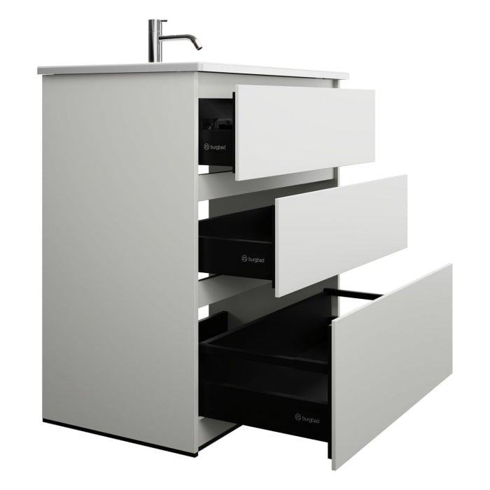 burgbad Lin20 Waschtischunterschrank mit Keramik-Waschtisch 83 cm, 3 Auszüge