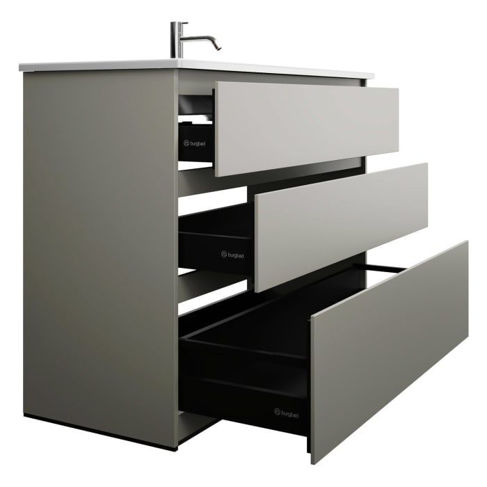 burgbad Lin20 Waschtischunterschrank mit Keramik-Waschtisch 123 cm, 3 Auszüge