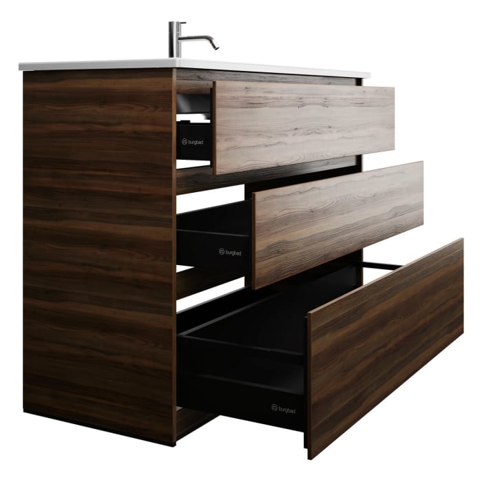 burgbad Lin20 Waschtischunterschrank mit Keramik-Waschtisch 123 cm, 3 Auszüge