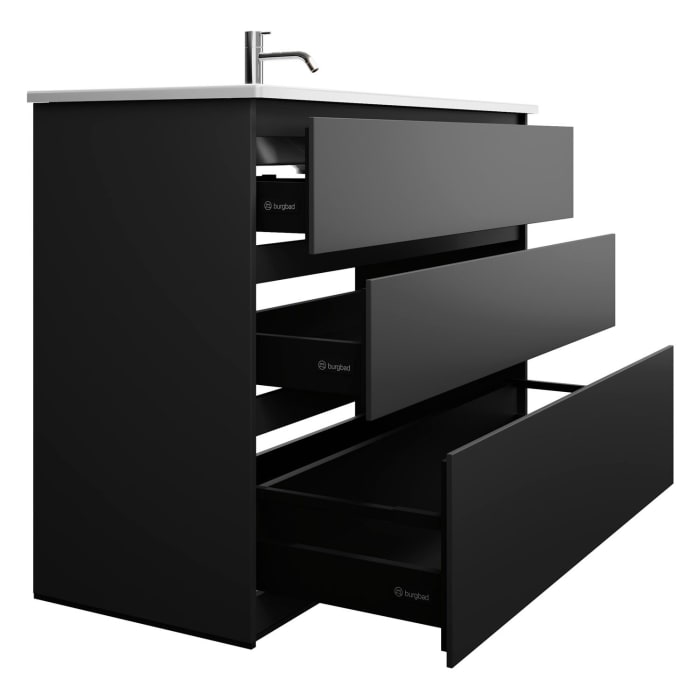 burgbad Lin20 Waschtischunterschrank mit Keramik-Waschtisch 123 cm, 3 Auszüge