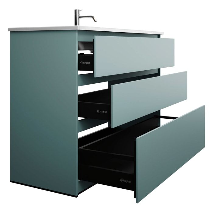 burgbad Lin20 Waschtischunterschrank mit Keramik-Waschtisch 123 cm, 3 Auszüge