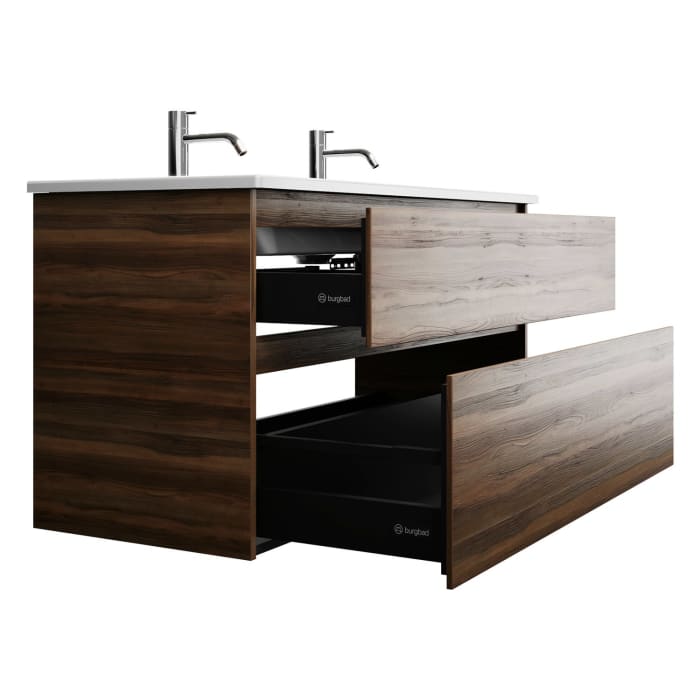 burgbad Lin20 Waschtischunterschrank mit Keramik-Waschtisch 123 cm, 2 Auszüge