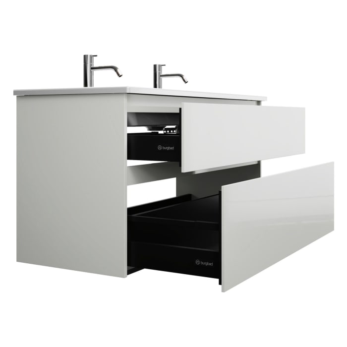 burgbad Lin20 Waschtischunterschrank mit Keramik-Waschtisch 123 cm, 2 Auszüge