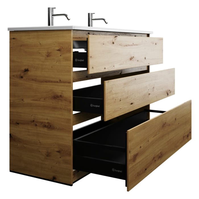 burgbad Lin20 Waschtischunterschrank mit Keramik-Waschtisch 123 cm, 3 Auszüge