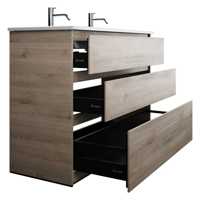 burgbad Lin20 Waschtischunterschrank mit Keramik-Waschtisch 123 cm, 3 Auszüge