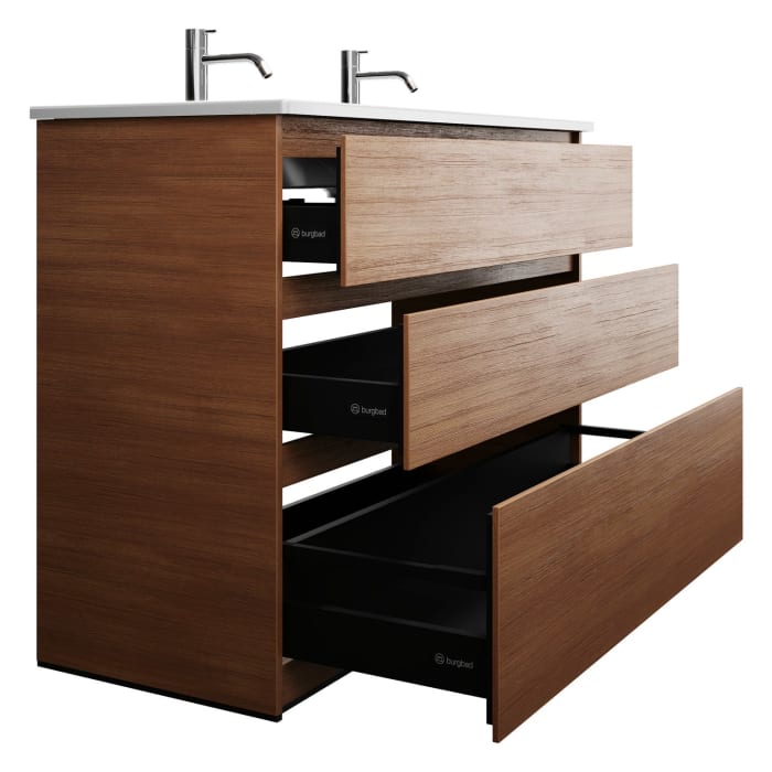 burgbad Lin20 Waschtischunterschrank mit Keramik-Waschtisch 123 cm, 3 Auszüge