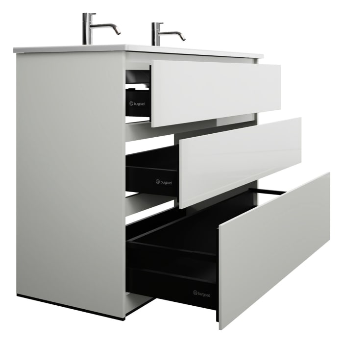 burgbad Lin20 Waschtischunterschrank mit Keramik-Waschtisch 123 cm, 3 Auszüge