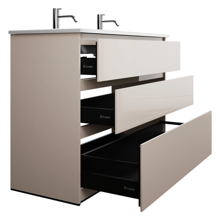 burgbad Lin20 Waschtischunterschrank mit Keramik-Waschtisch 123 cm, 3 Auszüge