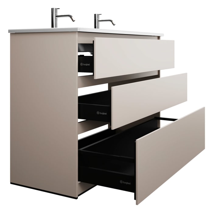 burgbad Lin20 Waschtischunterschrank mit Keramik-Waschtisch 123 cm, 3 Auszüge
