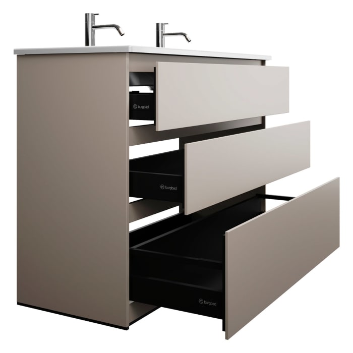 burgbad Lin20 Waschtischunterschrank mit Keramik-Waschtisch 123 cm, 3 Auszüge