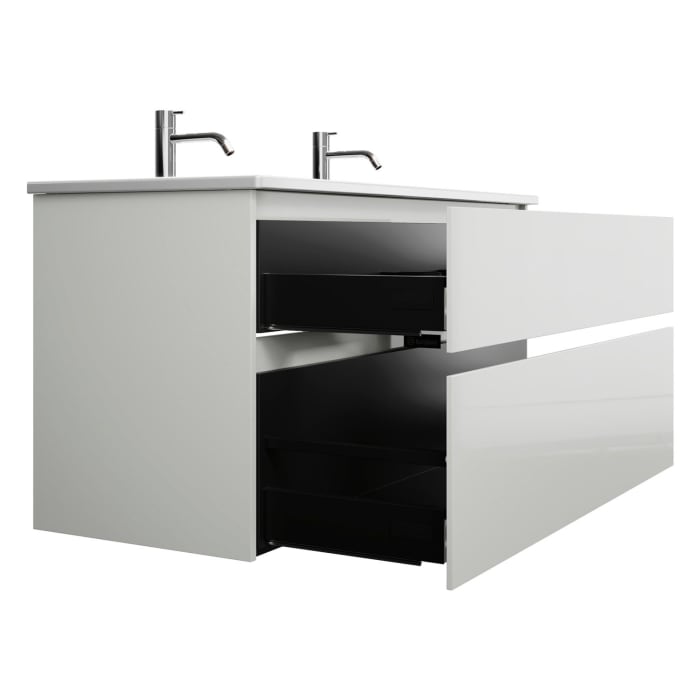 burgbad Lin20 Waschtischunterschrank mit Keramik-Doppelwaschtisch 123 cm, 2 Auszüge