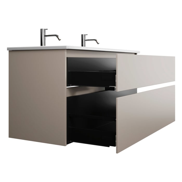 burgbad Lin20 Waschtischunterschrank mit Keramik-Doppelwaschtisch 123 cm, 2 Auszüge