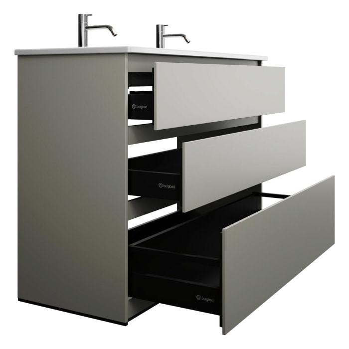 burgbad Lin20 Waschtischunterschrank mit Keramik-Doppelwaschtisch 123 cm, 3 Auszüge