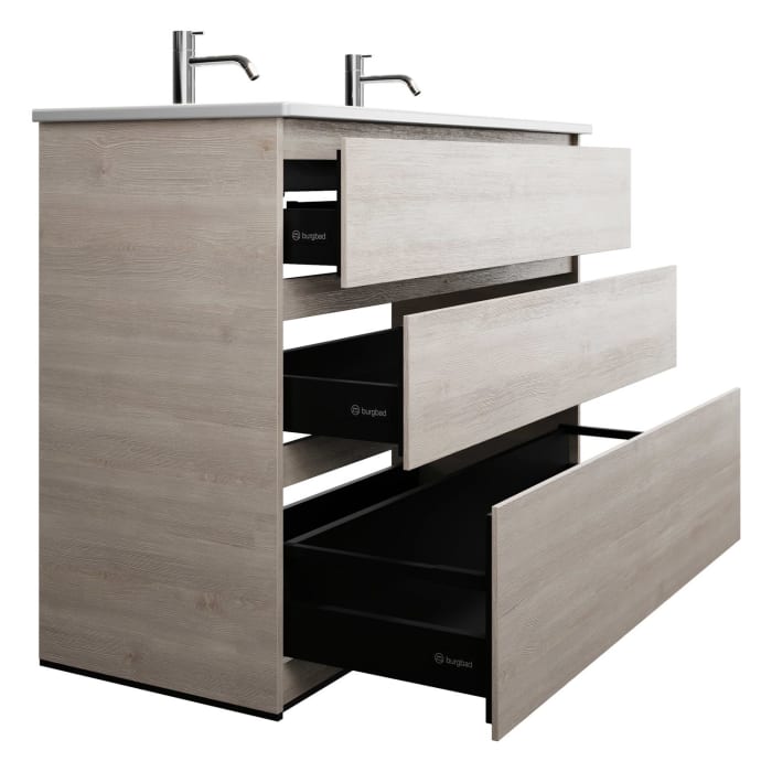 burgbad Lin20 Waschtischunterschrank mit Keramik-Doppelwaschtisch 123 cm, 3 Auszüge