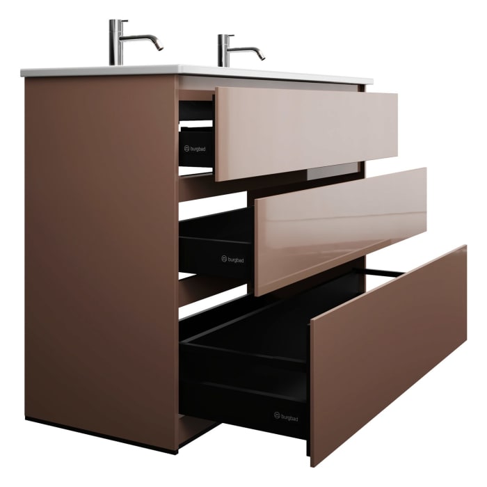 burgbad Lin20 Waschtischunterschrank mit Keramik-Doppelwaschtisch 123 cm, 3 Auszüge