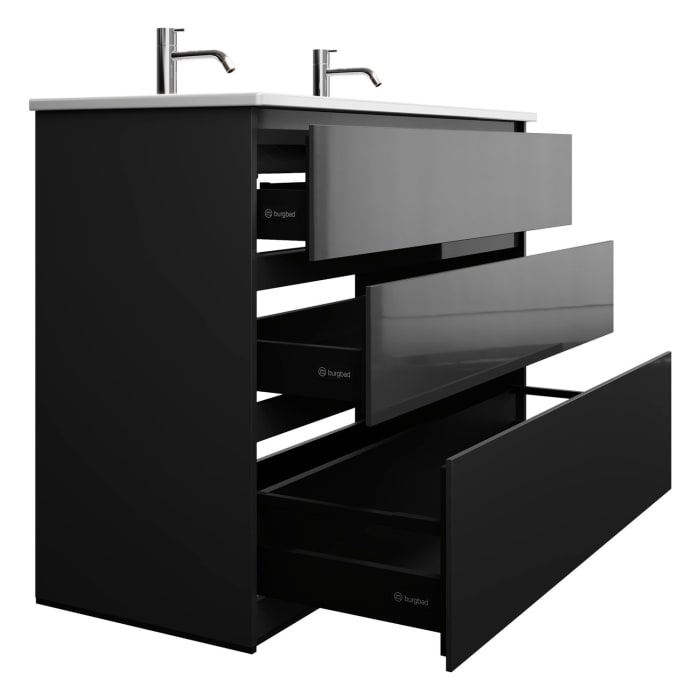 burgbad Lin20 Waschtischunterschrank mit Keramik-Doppelwaschtisch 123 cm, 3 Auszüge
