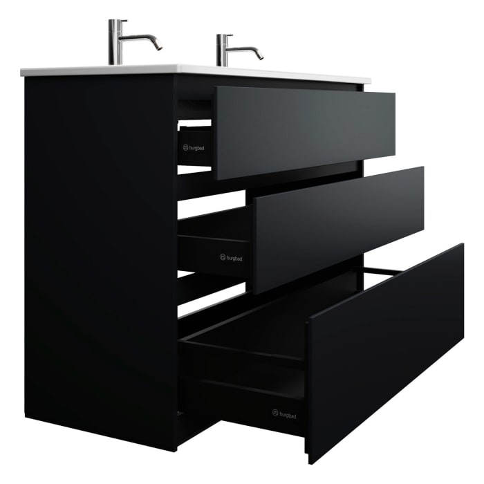 burgbad Lin20 Waschtischunterschrank mit Keramik-Doppelwaschtisch 123 cm, 3 Auszüge