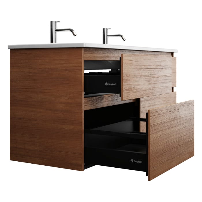 burgbad Lin20 Waschtischunterschrank mit Keramik-Doppelwaschtisch 123 cm, 4 Auszüge