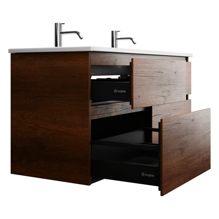 burgbad Lin20 Waschtischunterschrank mit Keramik-Doppelwaschtisch 123 cm, 4 Auszüge