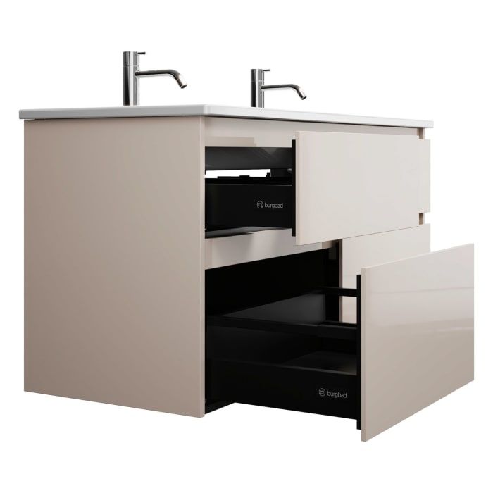 burgbad Lin20 Waschtischunterschrank mit Keramik-Doppelwaschtisch 123 cm, 4 Auszüge
