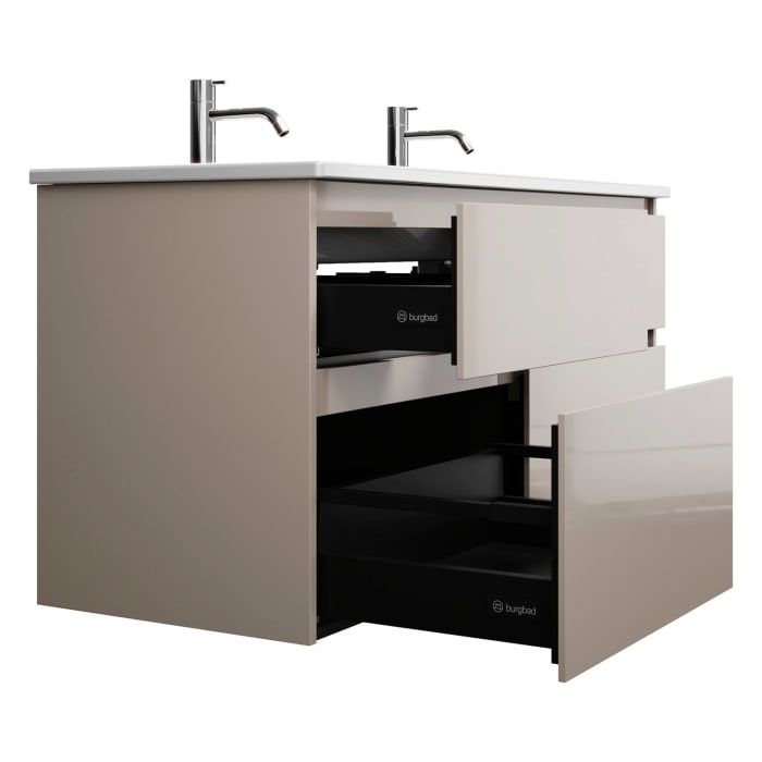 burgbad Lin20 Waschtischunterschrank mit Keramik-Doppelwaschtisch 123 cm, 4 Auszüge