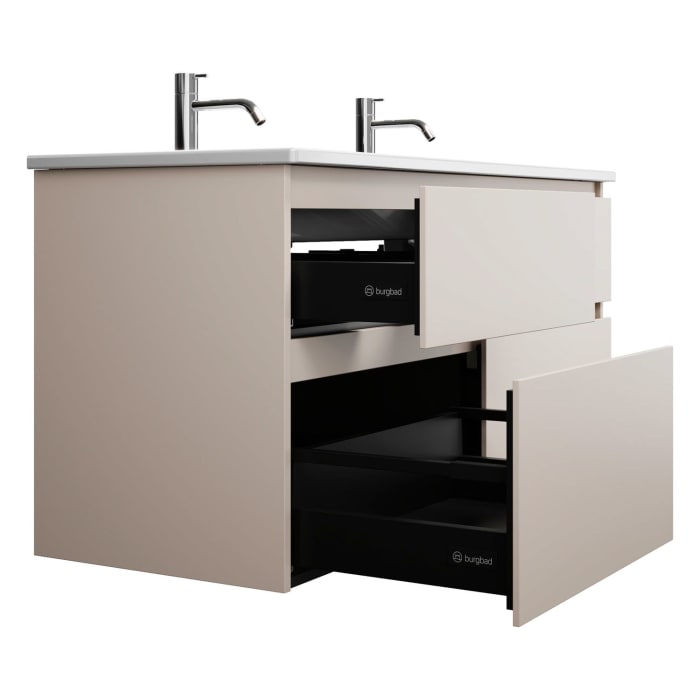 burgbad Lin20 Waschtischunterschrank mit Keramik-Doppelwaschtisch 123 cm, 4 Auszüge