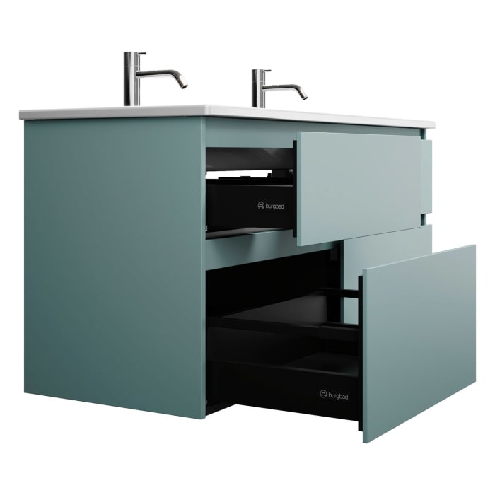 burgbad Lin20 Waschtischunterschrank mit Keramik-Doppelwaschtisch 123 cm, 4 Auszüge