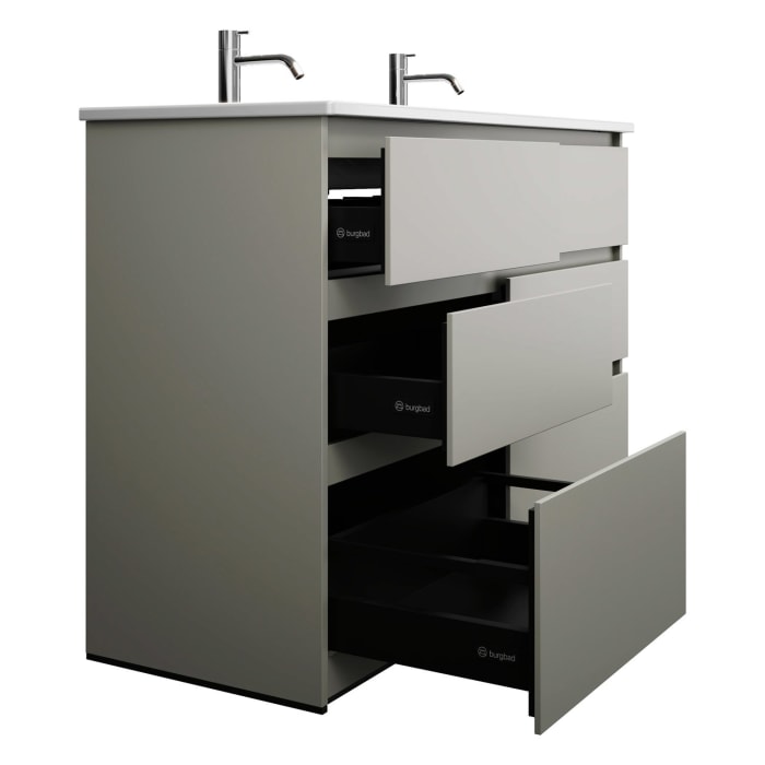 burgbad Lin20 Waschtischunterschrank mit Keramik-Doppelwaschtisch 123 cm, 6 Auszüge