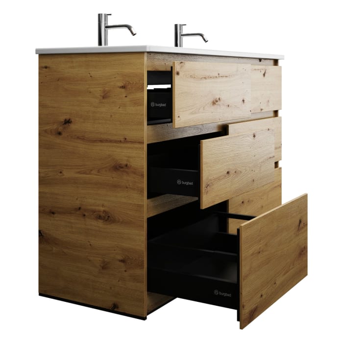 burgbad Lin20 Waschtischunterschrank mit Keramik-Doppelwaschtisch 123 cm, 6 Auszüge