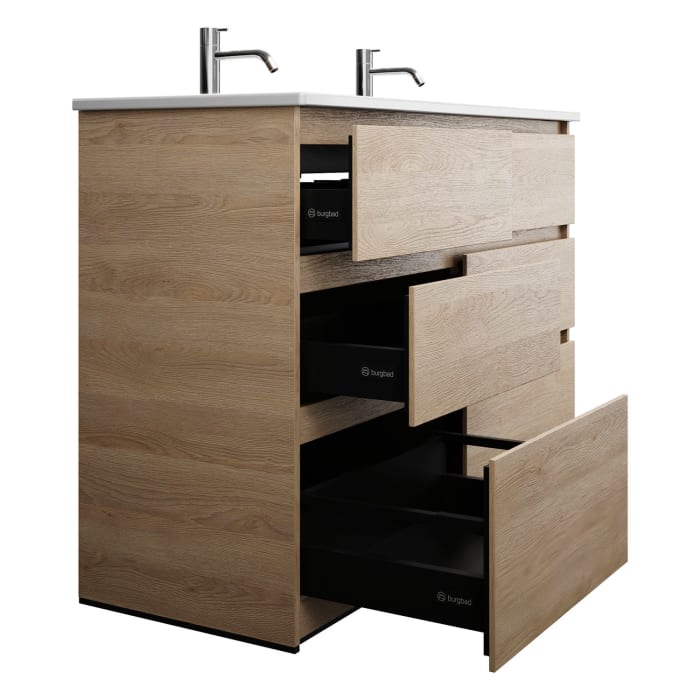 burgbad Lin20 Waschtischunterschrank mit Keramik-Doppelwaschtisch 123 cm, 6 Auszüge