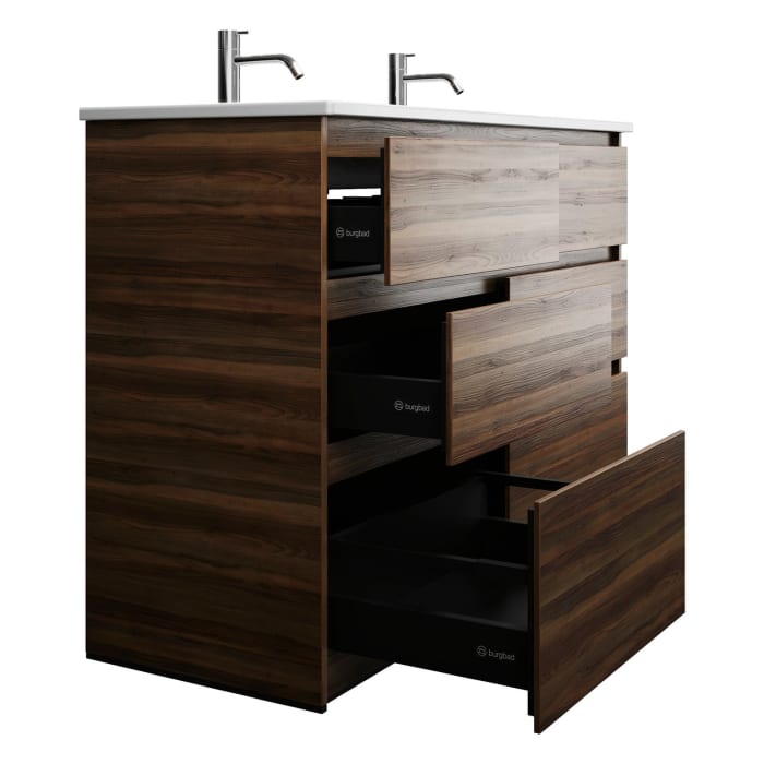 burgbad Lin20 Waschtischunterschrank mit Keramik-Doppelwaschtisch 123 cm, 6 Auszüge