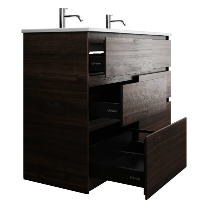 burgbad Lin20 Waschtischunterschrank mit Keramik-Doppelwaschtisch 123 cm, 6 Auszüge