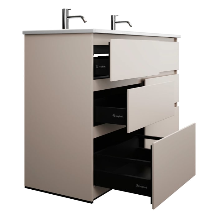 burgbad Lin20 Waschtischunterschrank mit Keramik-Doppelwaschtisch 123 cm, 6 Auszüge