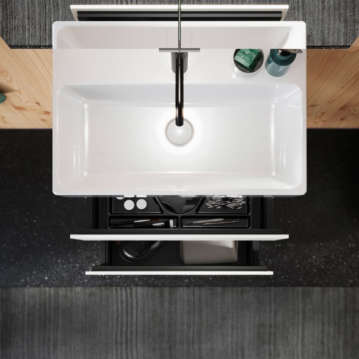 burgbad Lin20 Waschtischunterschrank mit Keramik-Waschtisch 63 cm, 2 Auszüge