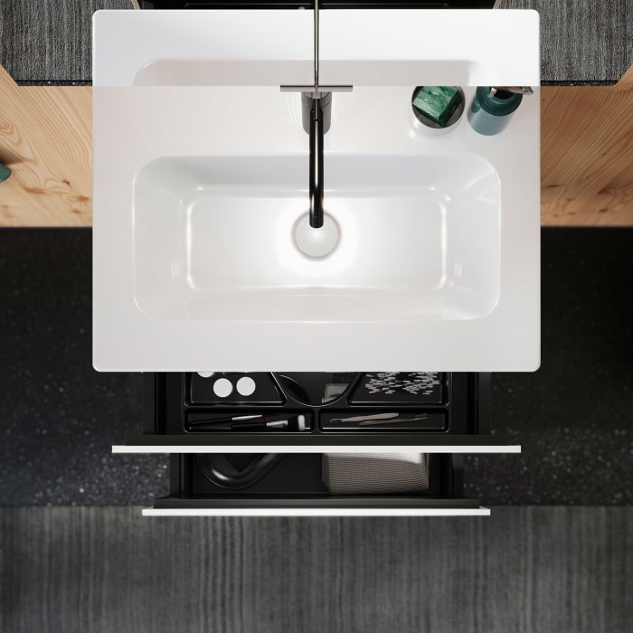 burgbad Lin20 Waschtischunterschrank mit Keramik-Waschtisch 63 cm, 2 Auszüge