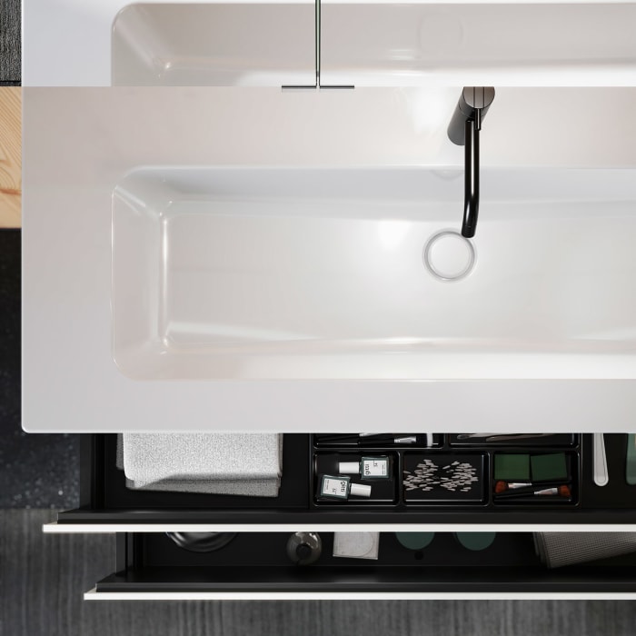 burgbad Lin20 Waschtischunterschrank mit Keramik-Waschtisch 123 cm, 2 Auszüge