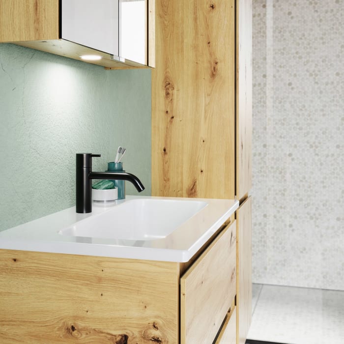 burgbad Lin20 Waschtischunterschrank mit Keramik-Waschtisch 63 cm, 2 Auszüge