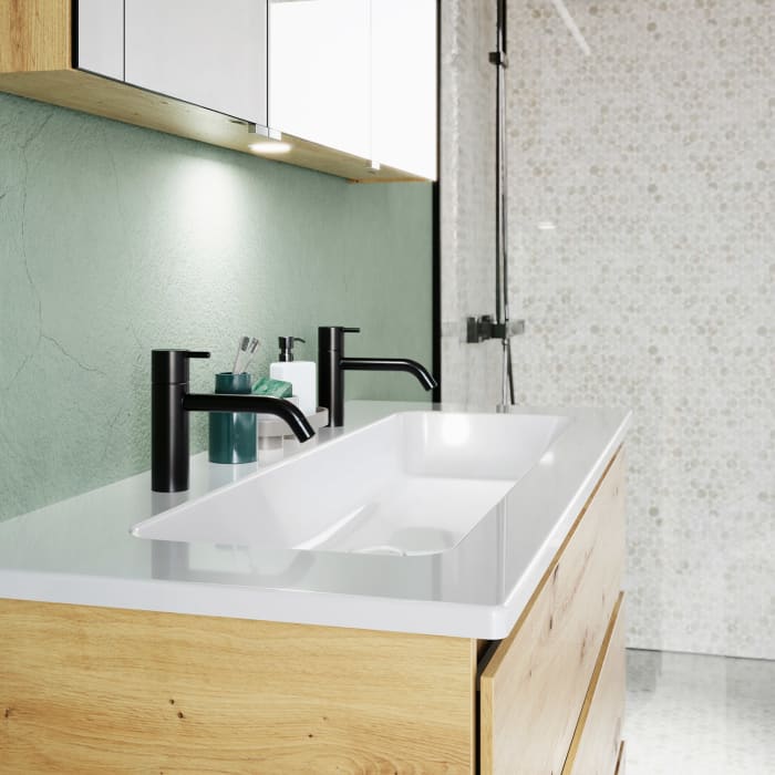 burgbad Lin20 Waschtischunterschrank mit Keramik-Waschtisch 123 cm, 3 Auszüge