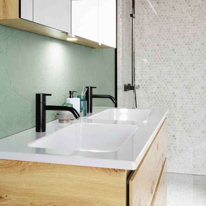 burgbad Lin20 Waschtischunterschrank mit Keramik-Doppelwaschtisch 123 cm, 4 Auszüge