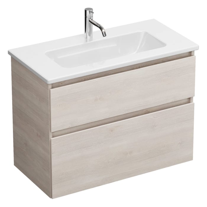 burgbad Lin20 Waschtischunterschrank mit Keramik-Waschtisch 83 cm, 2 Auszüge