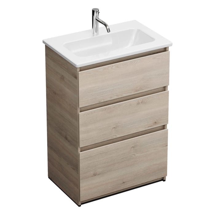 burgbad Lin20 Waschtischunterschrank mit Keramik-Waschtisch 63 cm, 3 Auszüge