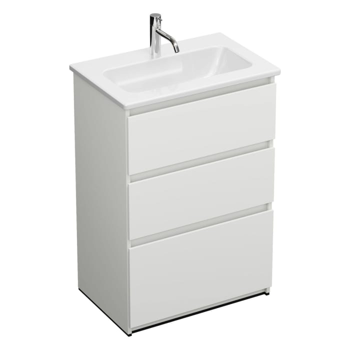 burgbad Lin20 Waschtischunterschrank mit Keramik-Waschtisch 63 cm, 3 Auszüge