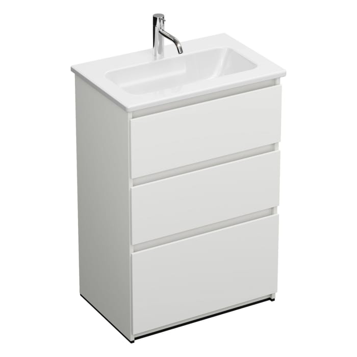 burgbad Lin20 Waschtischunterschrank mit Keramik-Waschtisch 63 cm, 3 Auszüge