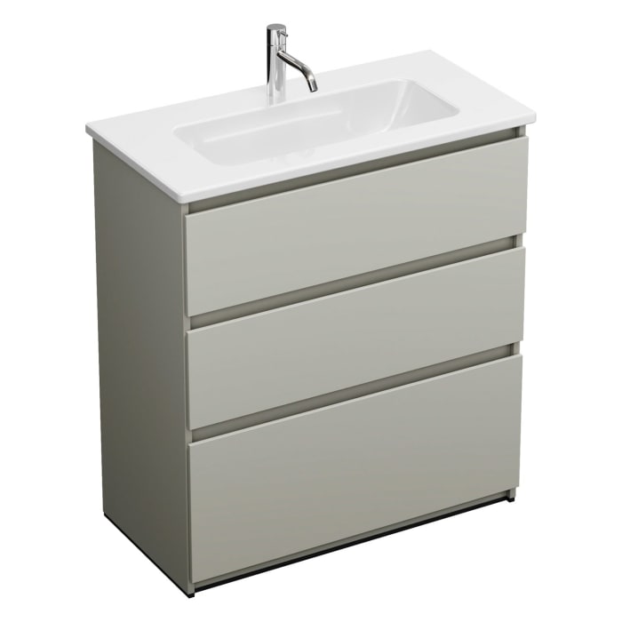 burgbad Lin20 Waschtischunterschrank mit Keramik-Waschtisch 83 cm, 3 Auszüge