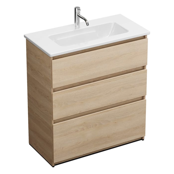 burgbad Lin20 Waschtischunterschrank mit Keramik-Waschtisch 83 cm, 3 Auszüge